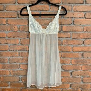 Underella‎ by Ella Moss Lace Babydoll Lingerie Sheer Mesh Slip Dress Small Cream